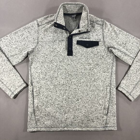 Eddie Bauer Sweater Heather Gray 1/4 Snap Button Pullover Men's Medium - Picture 1 of 7